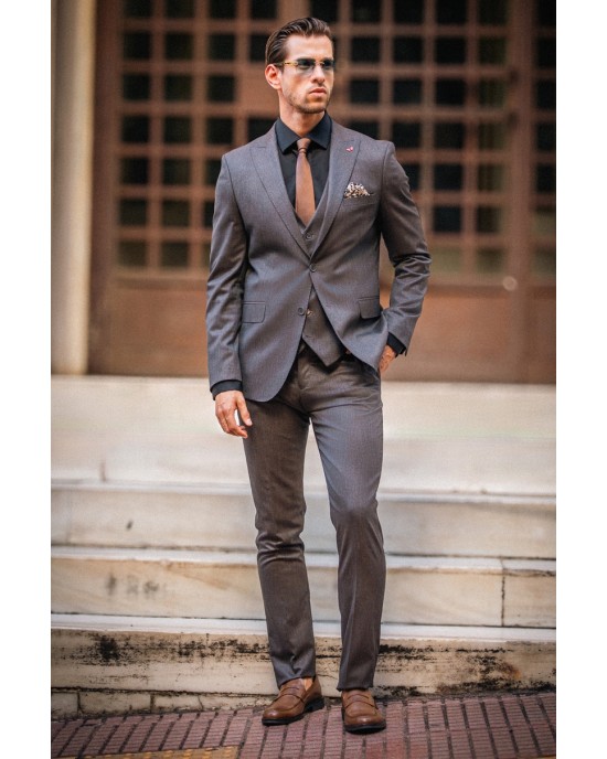 Κοστούμι Dezign καφέ SLIM FIT