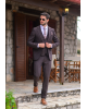 Κοστούμι Vittorio Mirano καφέ με άσπρη ρίγα SLIM FIT