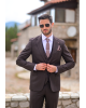 Κοστούμι Vittorio Mirano καφέ με άσπρη ρίγα SLIM FIT