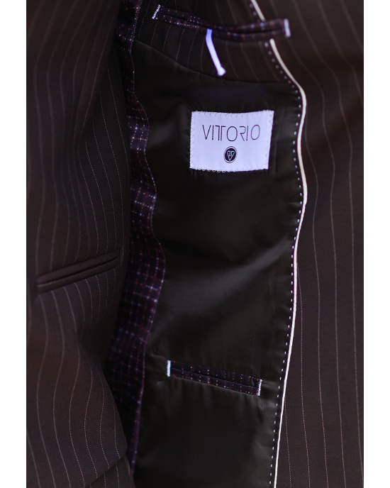 Κοστούμι Vittorio Mirano καφέ με άσπρη ρίγα SLIM FIT