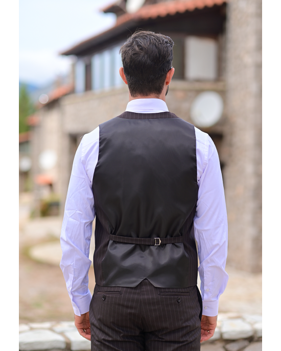 Κοστούμι Vittorio Mirano καφέ με άσπρη ρίγα SLIM FIT
