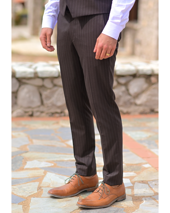 Κοστούμι Vittorio Mirano καφέ με άσπρη ρίγα SLIM FIT