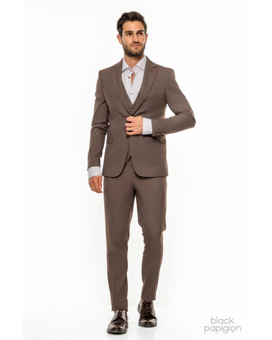 Κοστούμι Vittorio Bari καφέ SLIM FIT