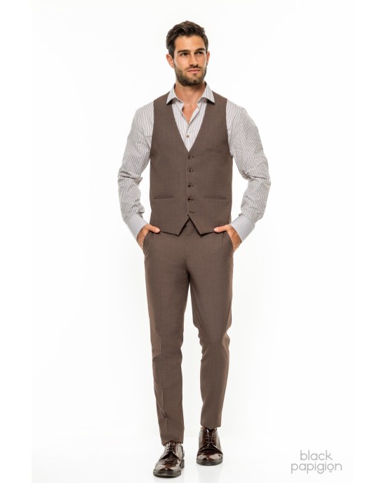 Κοστούμι Vittorio Bari καφέ SLIM FIT