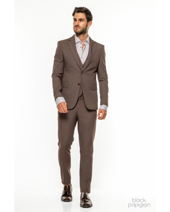 Κοστούμι Vittorio Bari καφέ SLIM FIT