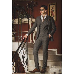 Κοστούμι Black Papigion γκρι με καφέ ρίγα Κοστούμι Black Papigion γκρι με καφέ ρίγα