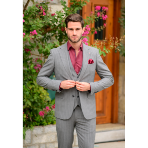 Κοστούμι Vittorio Mirano γκρι με άσπρη ρίγα Κοστούμι Vittorio Mirano γκρι με άσπρη ρίγα