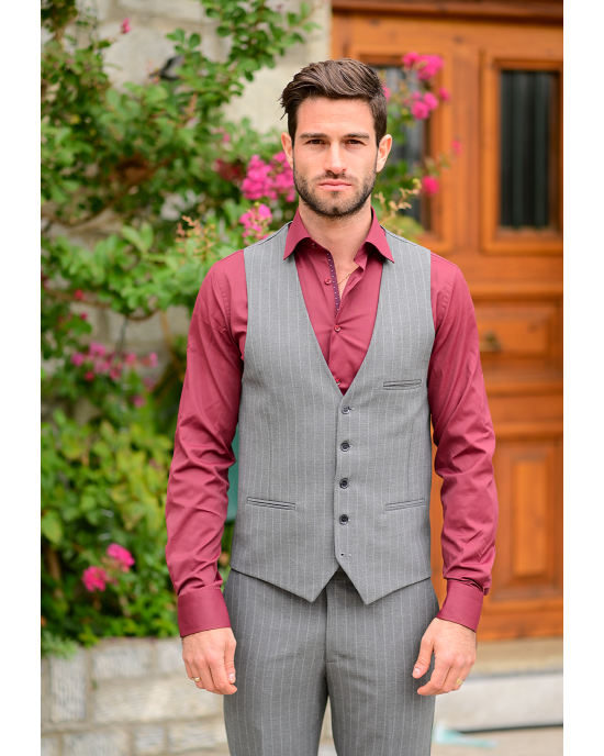 Κοστούμι Vittorio Mirano γκρι με άσπρη ρίγα SLIM FIT