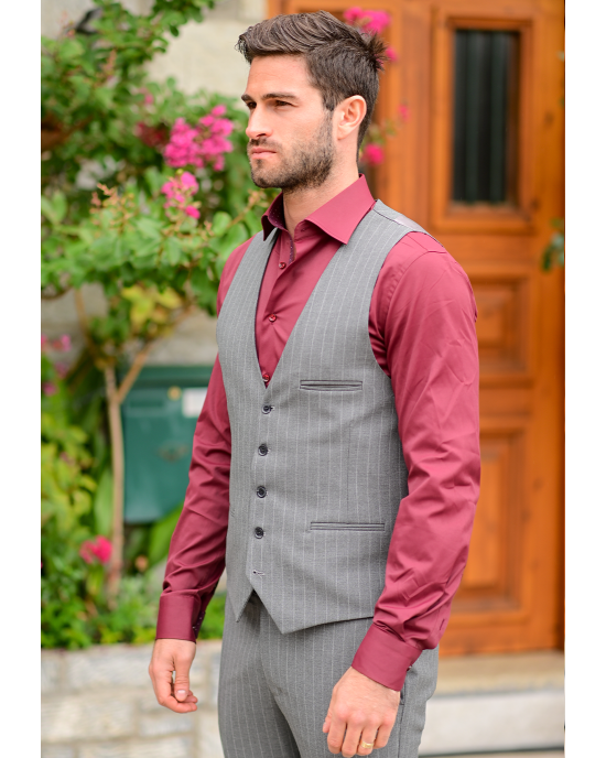 Κοστούμι Vittorio Mirano γκρι με άσπρη ρίγα SLIM FIT