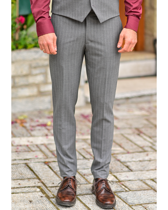 Κοστούμι Vittorio Mirano γκρι με άσπρη ρίγα SLIM FIT