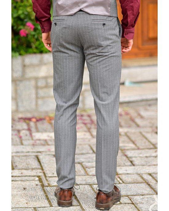 Κοστούμι Vittorio Mirano γκρι με άσπρη ρίγα SLIM FIT