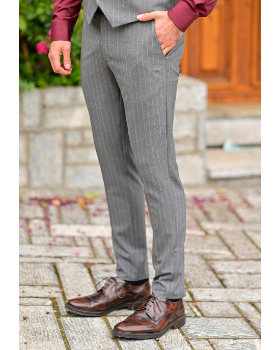 Κοστούμι Vittorio Mirano γκρι με άσπρη ρίγα SLIM FIT