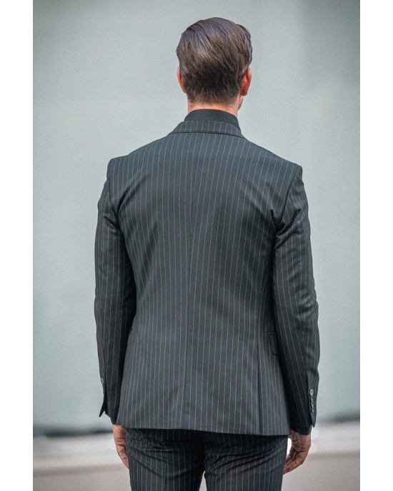 Κοστούμι Dezign μαύρο με άσπρη ρίγα SLIM FIT
