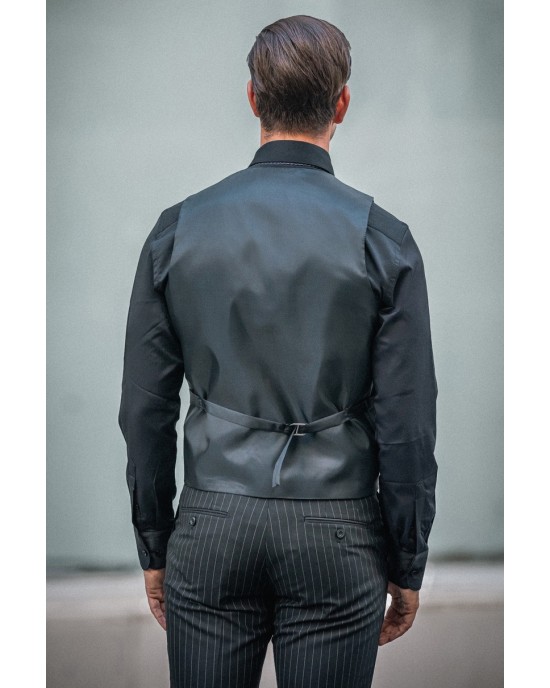Κοστούμι Dezign μαύρο με άσπρη ρίγα SLIM FIT