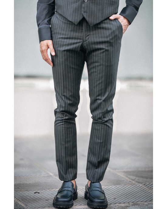 Κοστούμι Dezign μαύρο με άσπρη ρίγα SLIM FIT