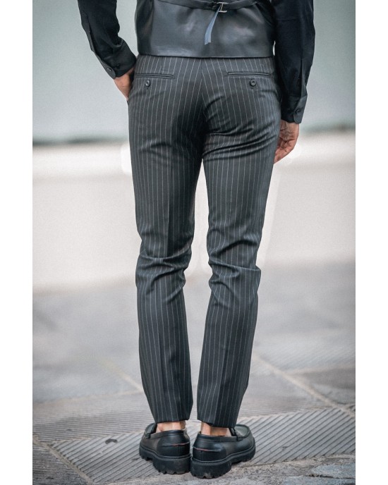 Κοστούμι Dezign μαύρο με άσπρη ρίγα SLIM FIT