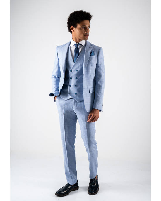 Κοστούμι Black Papigion Milano γαλάζιο με καρό μπλε SLIM FIT