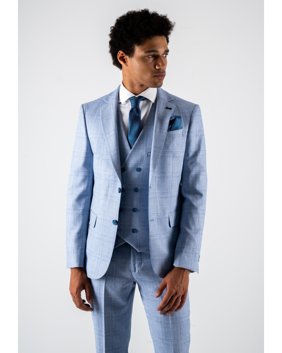 Κοστούμι Black Papigion Milano γαλάζιο με καρό μπλε SLIM FIT