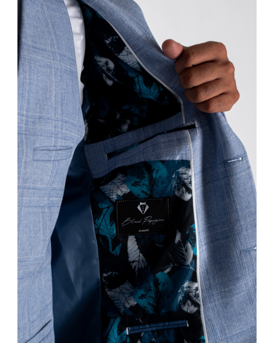 Κοστούμι Black Papigion Milano γαλάζιο με καρό μπλε SLIM FIT