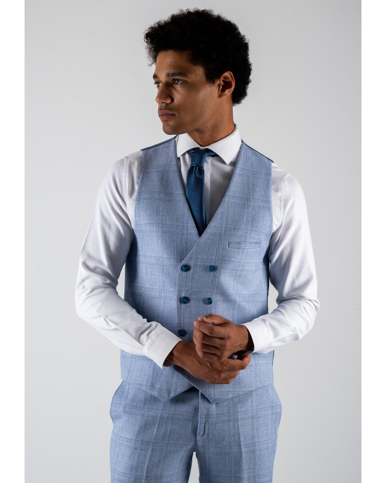 Κοστούμι Black Papigion Milano γαλάζιο με καρό μπλε SLIM FIT