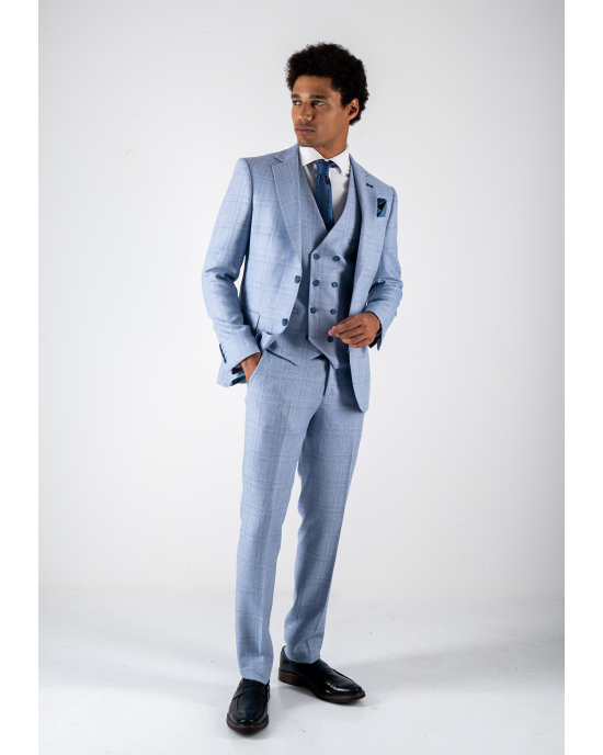 Κοστούμι Black Papigion Milano γαλάζιο με καρό μπλε SLIM FIT