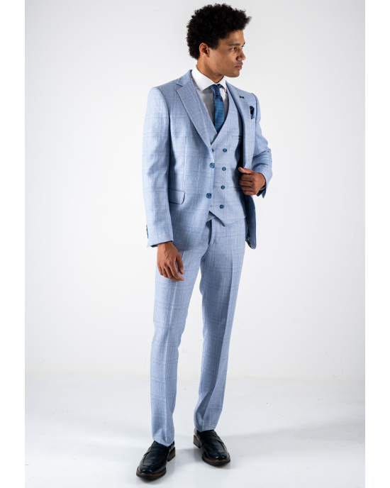 Κοστούμι Black Papigion Milano γαλάζιο με καρό μπλε SLIM FIT