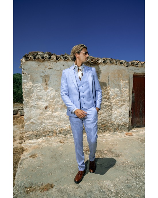 Κοστούμι Black Papigion Milano γαλάζιο με καρό μπλε SLIM FIT