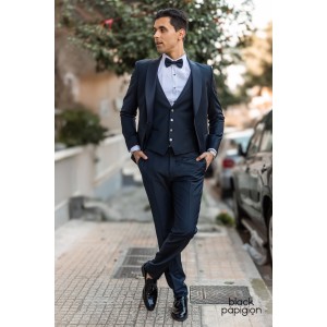 Κοστούμι 19V69 Italia Versace Abbigliamento Ermes μπλε με μαύρη ρίγα Κοστούμι 19V69 Italia Versace Abbigliamento Ermes μπλε με μαύρη ρίγα