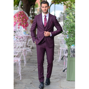 Κοστούμι Vittorio Mirano μπορντό με άσπρη ρίγα Κοστούμι Vittorio Mirano μπορντό με άσπρη ρίγα