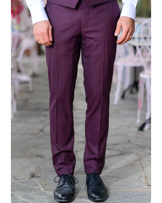 Κοστούμι Vittorio Mirano μπορντό με άσπρη ρίγα SLIM FIT