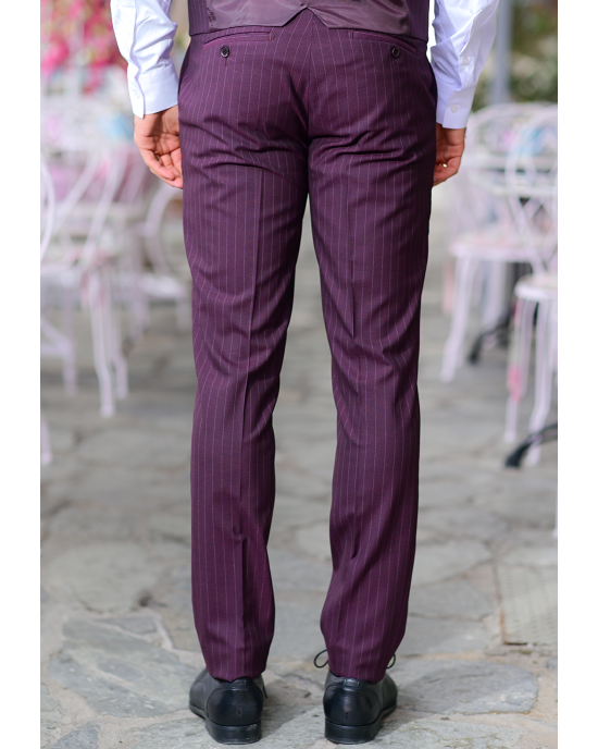 Κοστούμι Vittorio Mirano μπορντό με άσπρη ρίγα SLIM FIT