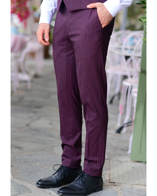 Κοστούμι Vittorio Mirano μπορντό με άσπρη ρίγα SLIM FIT