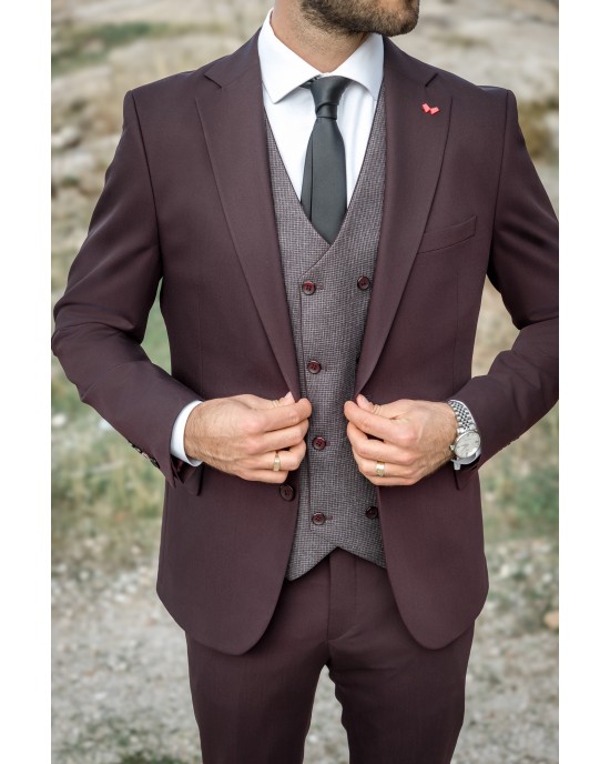 Κοστούμι Dezign μπορντό SLIM FIT