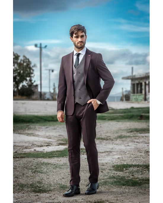 Κοστούμι Dezign μπορντό SLIM FIT