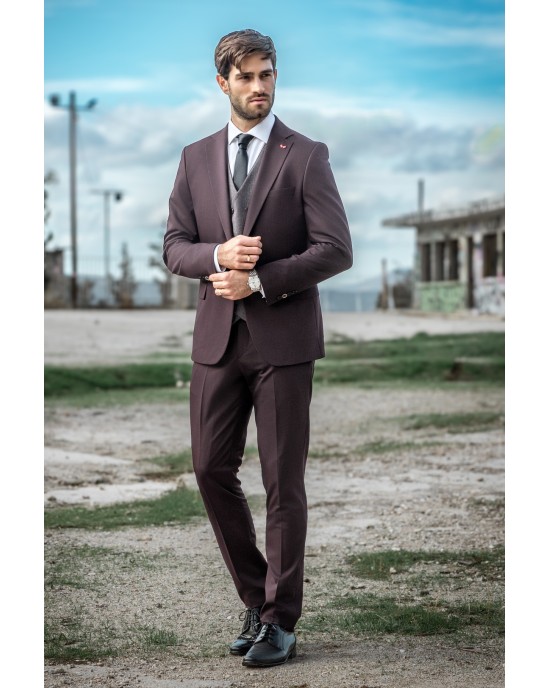 Κοστούμι Dezign μπορντό SLIM FIT