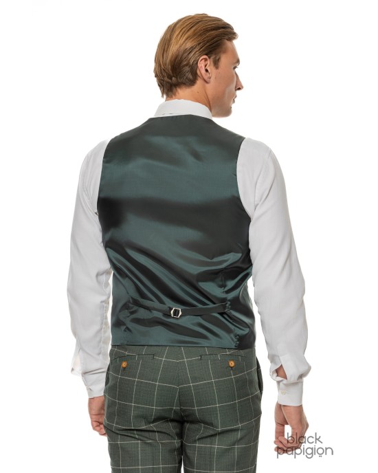Κοστούμι Black Papigion πράσινο με καρό ασπρό SLIM FIT