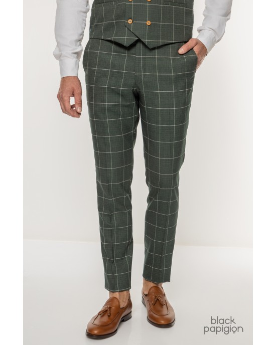 Κοστούμι Black Papigion πράσινο με καρό ασπρό SLIM FIT