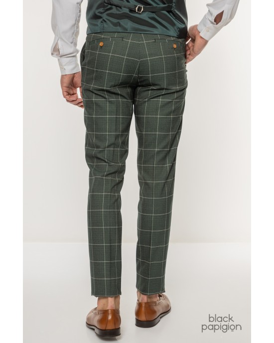 Κοστούμι Black Papigion πράσινο με καρό ασπρό SLIM FIT