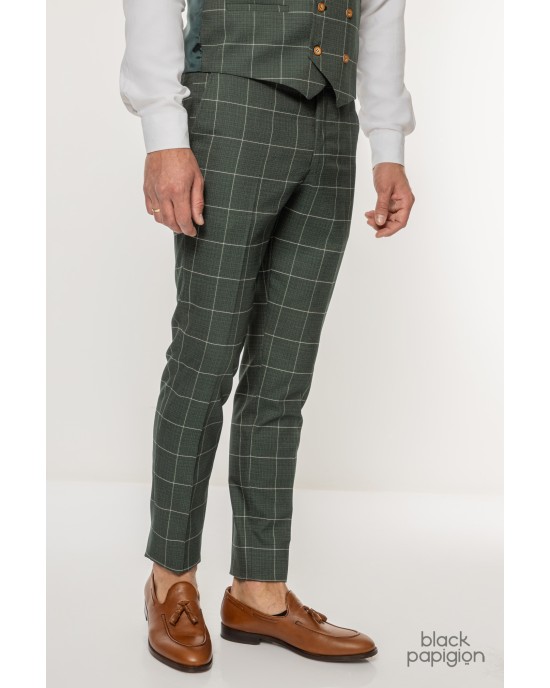 Κοστούμι Black Papigion πράσινο με καρό ασπρό SLIM FIT