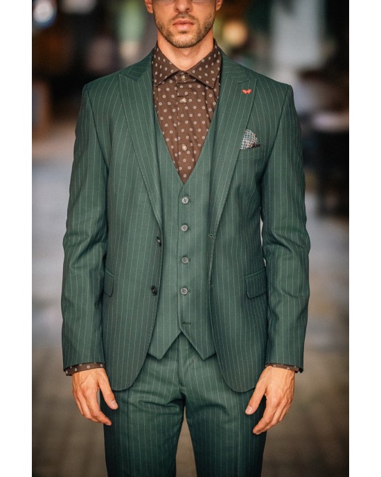 Κοστούμι Dezign πράσινο με άσπρη ρίγα SLIM FIT