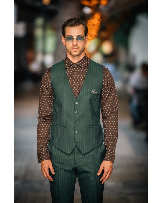 Κοστούμι Dezign πράσινο με άσπρη ρίγα SLIM FIT
