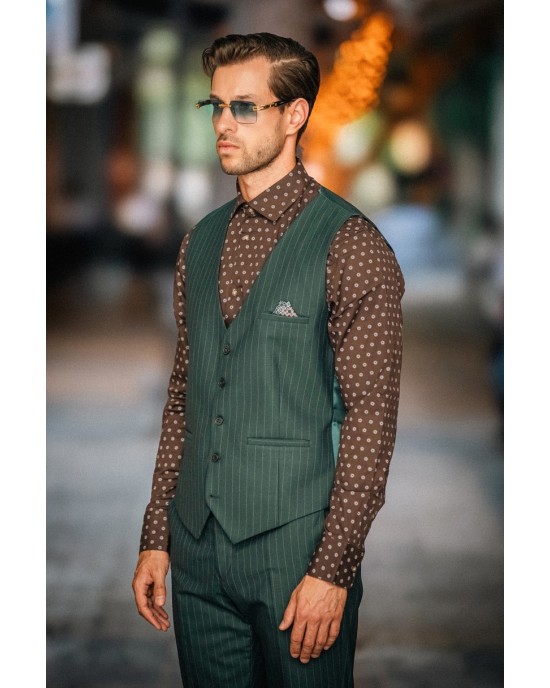 Κοστούμι Dezign πράσινο με άσπρη ρίγα SLIM FIT