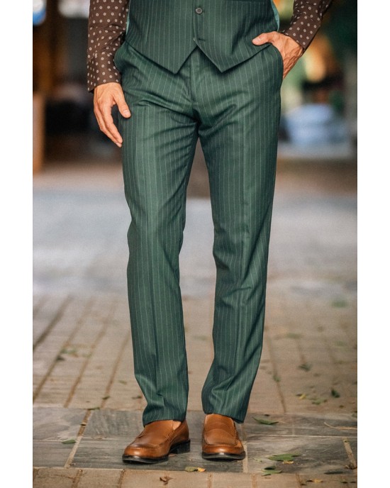 Κοστούμι Dezign πράσινο με άσπρη ρίγα SLIM FIT