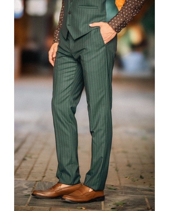 Κοστούμι Dezign πράσινο με άσπρη ρίγα SLIM FIT