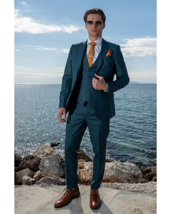 Κοστούμι Black Papigion Veneto πετρόλ SLIM FIT