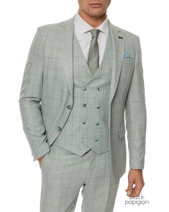 Κοστούμι Black Papigion μέντας με καρό πράσινο SLIM FIT