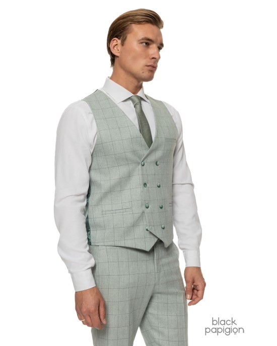Κοστούμι Black Papigion μέντας με καρό πράσινο SLIM FIT