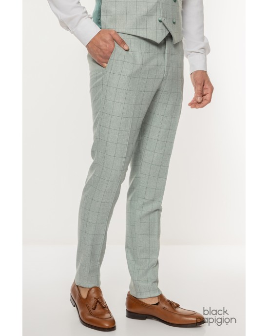 Κοστούμι Black Papigion μέντας με καρό πράσινο SLIM FIT