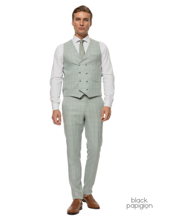 Κοστούμι Black Papigion μέντας με καρό πράσινο SLIM FIT