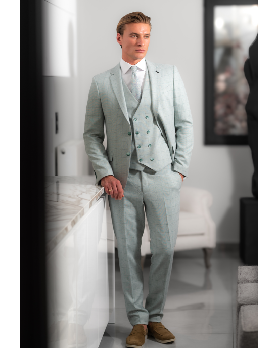Κοστούμι Black Papigion μέντας με καρό πράσινο SLIM FIT